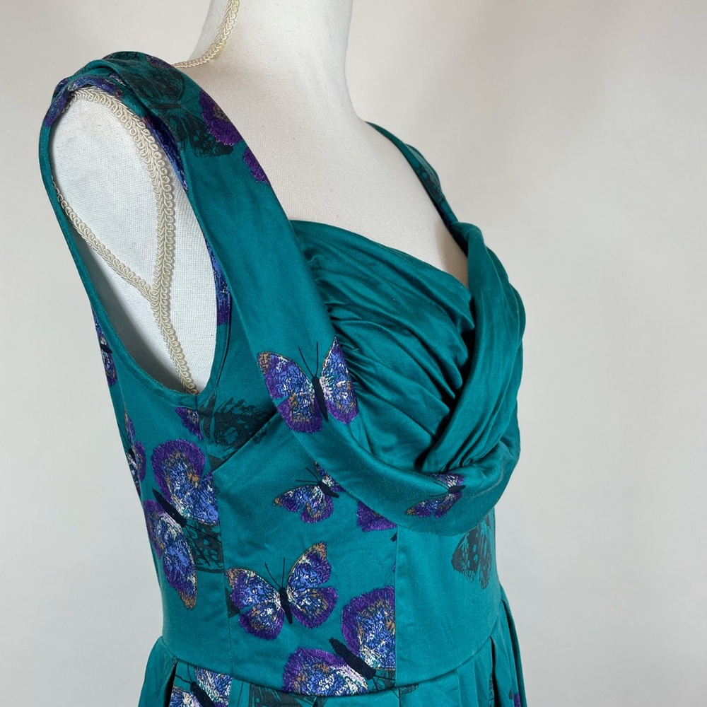 Lady Vintage Madison Teal Butterfly Dress | Made in London - Picture 6 of 13